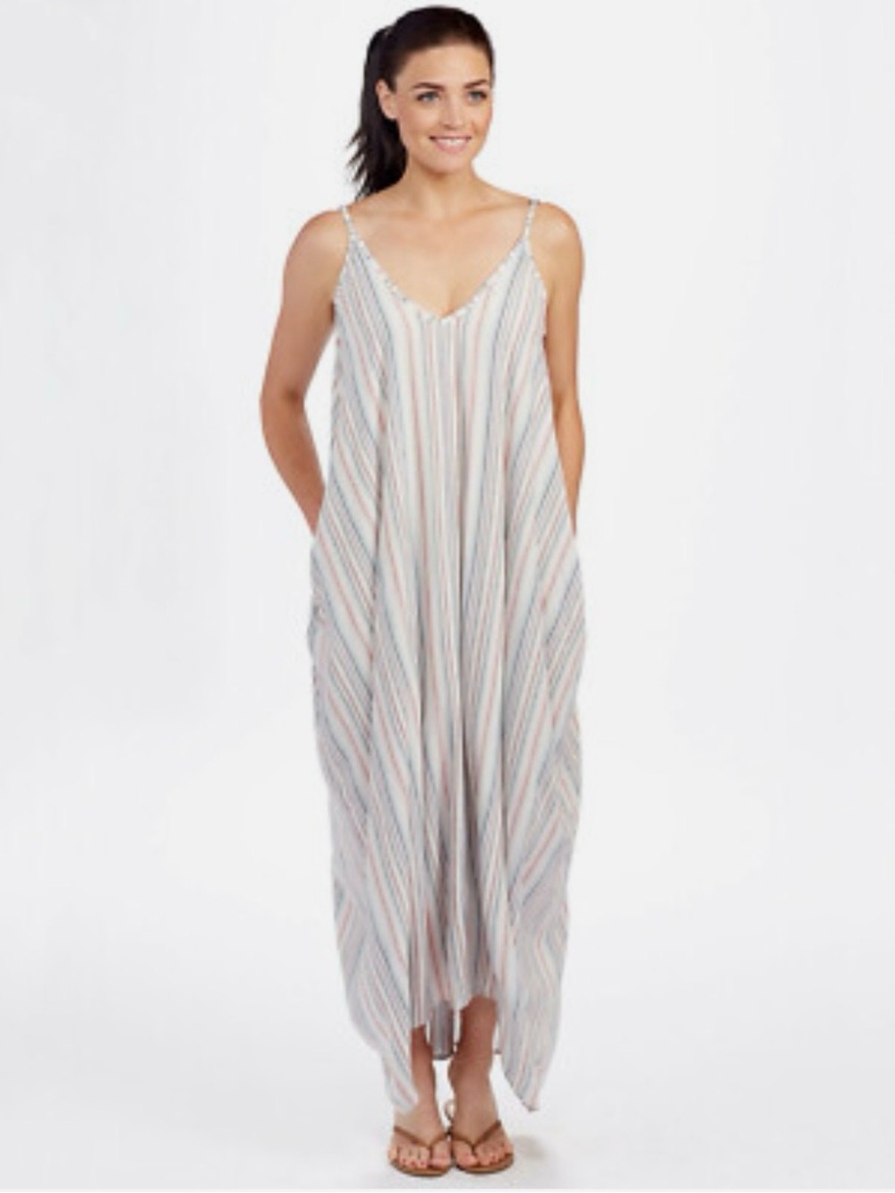 ELAN Resort Wear Cotton Boho Stripe Maxi Dress or Coverup Size M